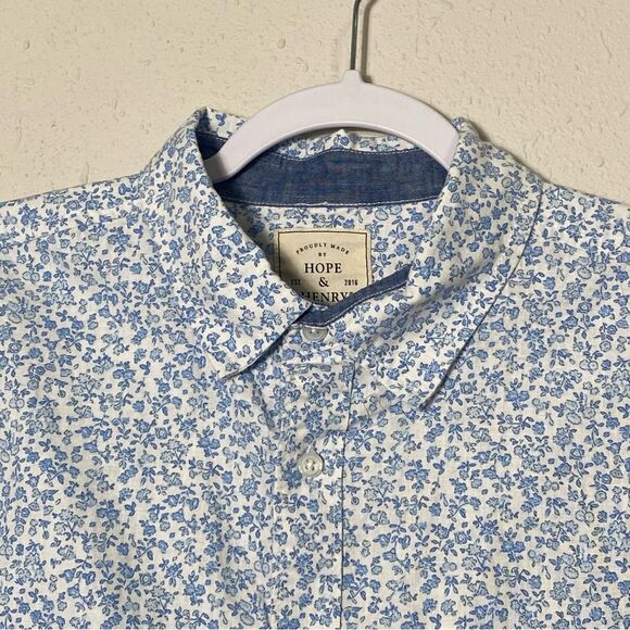 Hope & Henry Blue Floral Linen Blend Casual Button Up Shirt Boys Size Large - Picture 11 of 15